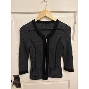 Banana Republic Women's Silk Wool Gray Black Full Zip Cardigan Sweater Size XS‎